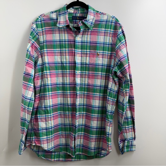 Ralph Lauren Madras Plaid Button Down Shirt Men’s L Classic Fit Cotton pony logo - Picture 2 of 11